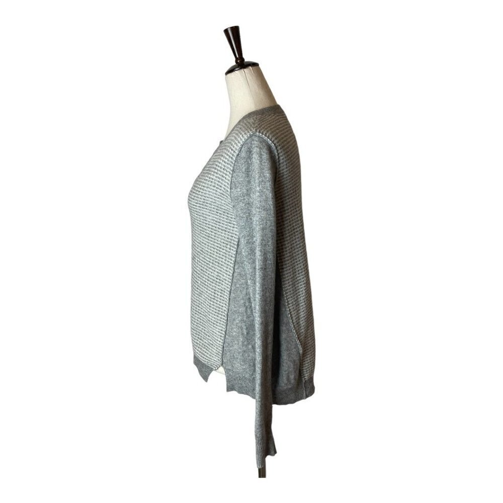 Rebecca Taylor Gray Cashmere Wool Blend Split V Neck Waffle Knit Sweater Size XS - Picture 4 of 9